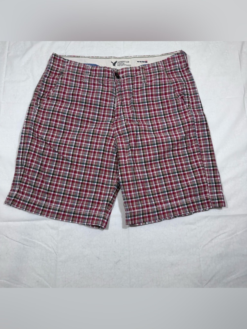 Y2K American Eagle Plaid Shorts Men 38 Chino Lightweight Cotton Preppy Golf